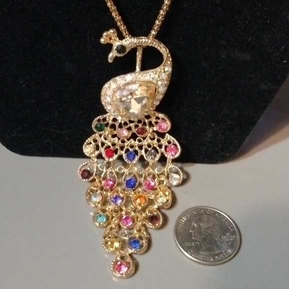 Peacock necklace gold tone 28" (sku 1033) - Picture 2 of 7